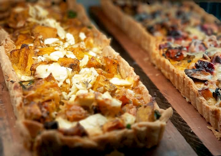Pumpkin and feta tart, baked with homemade pastry.